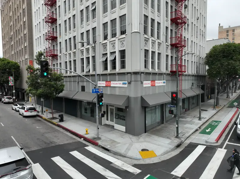 Function Fitness corner facade at 701 S Los Angeles St in Downtown Los Angeles