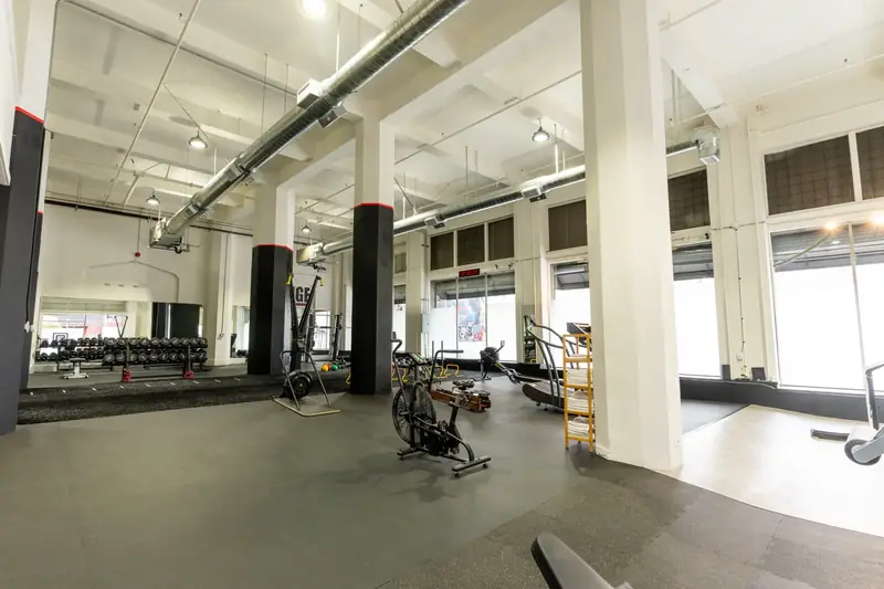 Strength training equipment detail inside the Function Fitness DTLA gym